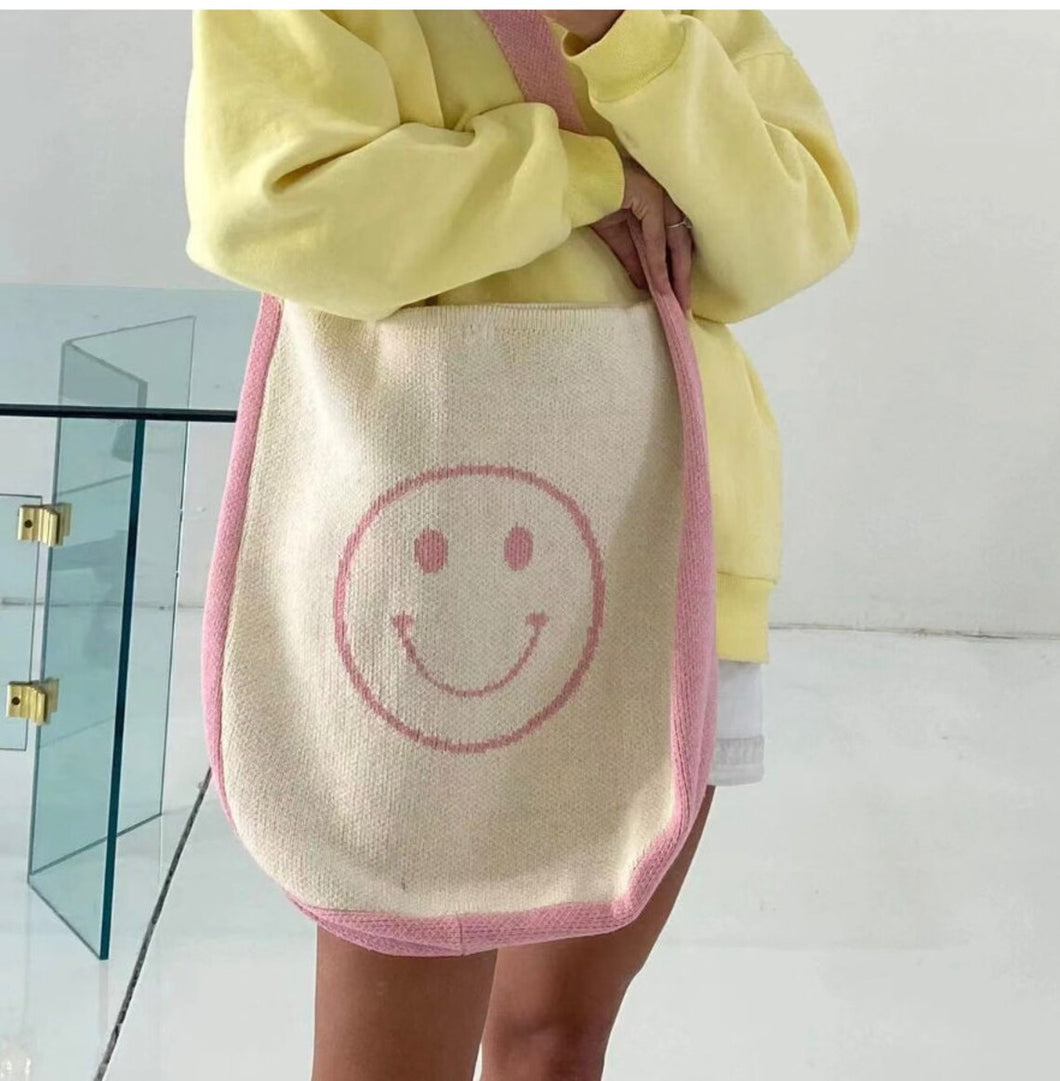 Happy Face Knit Tote Bag